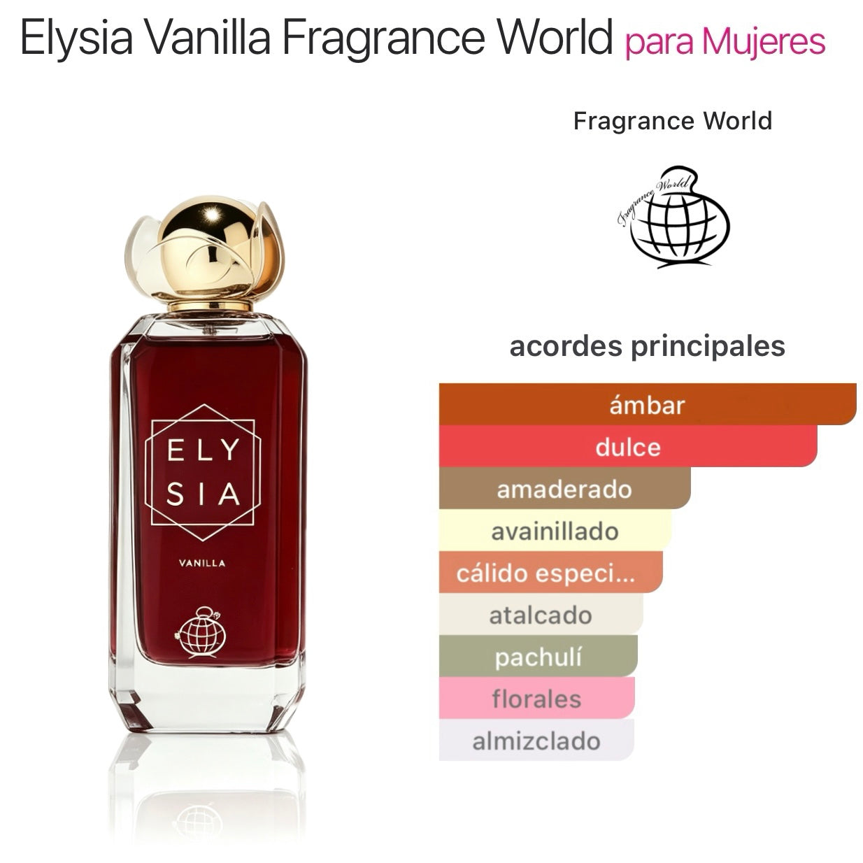 Fragrance World Elysia Vanilla Eau de Parfum 100ml -  Gourmand Vainilla Amaderada para Mujer