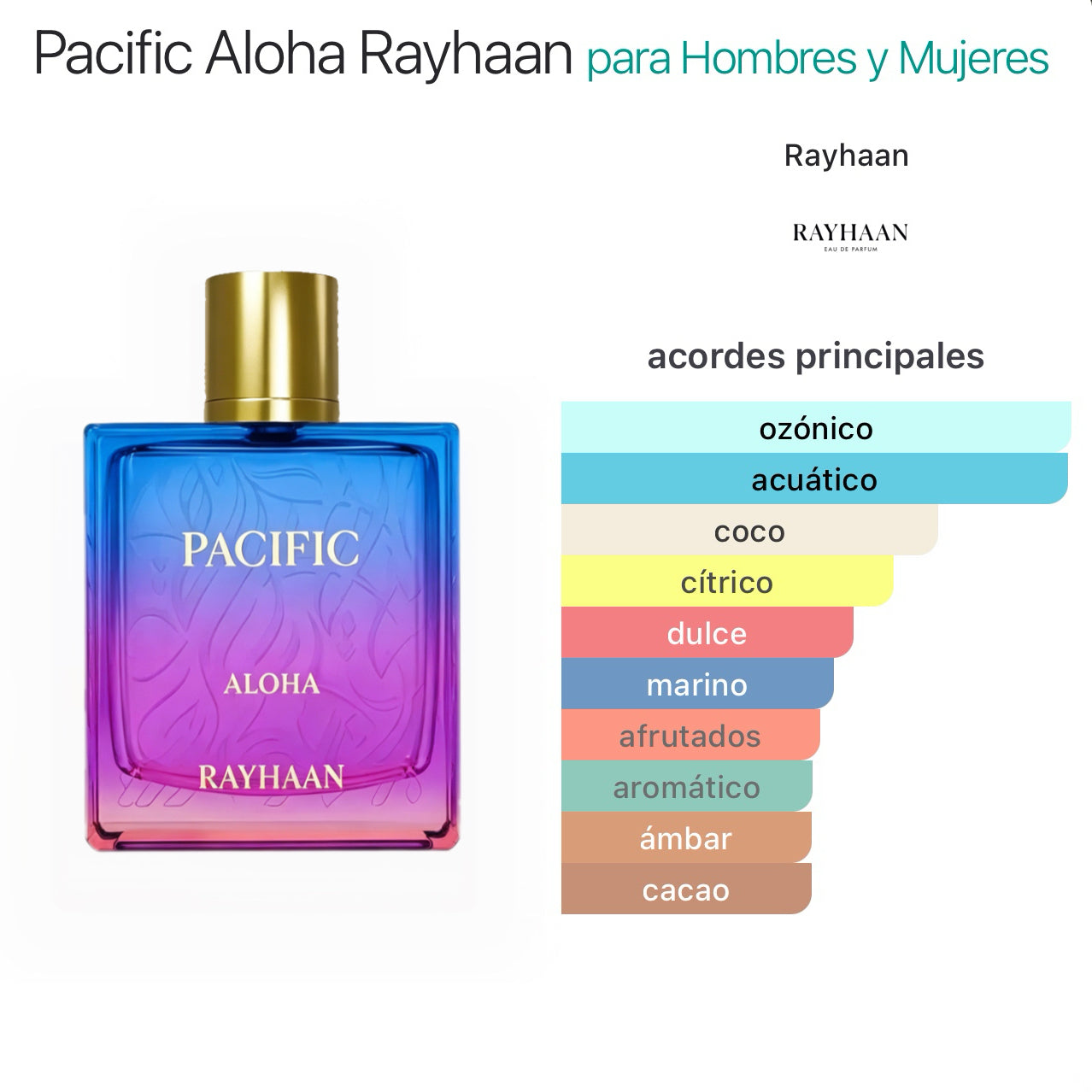 Rayhaan Pacific Aloha Eau de Parfum 100ml - Aromática Frutal Unisex