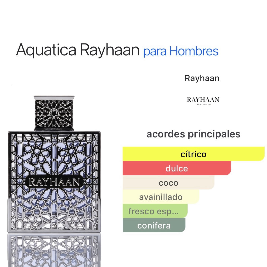 Rayhaan Aquatica Eau de Parfum 100ml -  Floral Amaderada Ahumada para Hombre