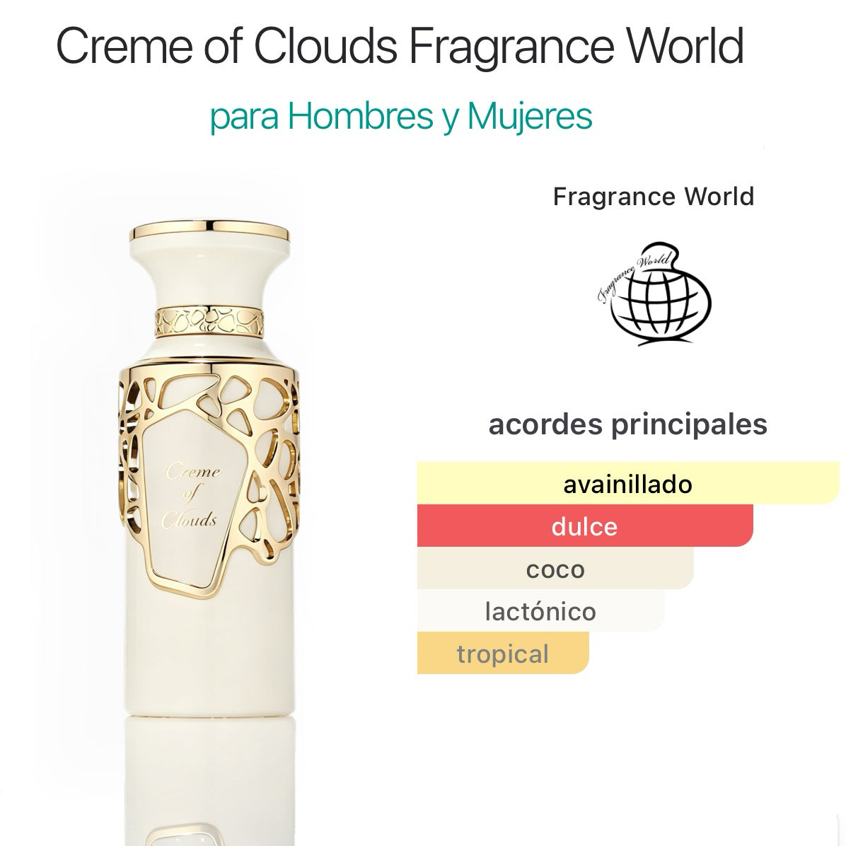 Fragrance World Creme of Clouds Eau de Parfum 100ml -  Oriental Vanilla Gourmand para Mujer
