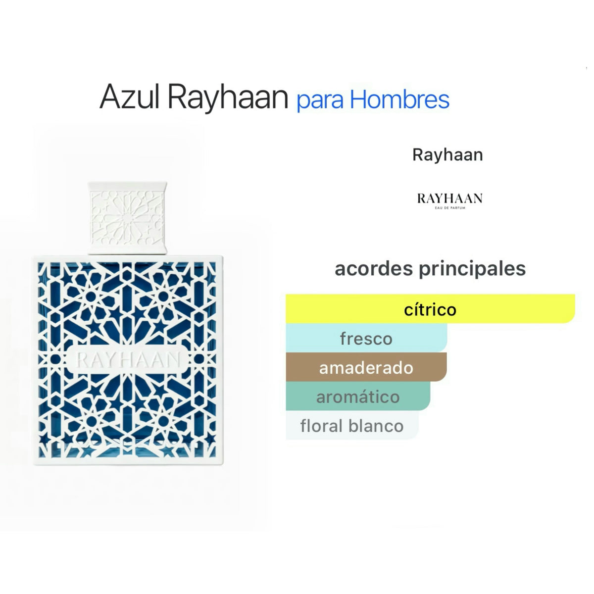 Rayhaan Azul Eau de Parfum 100ml - Aromática Acuática para Hombre
