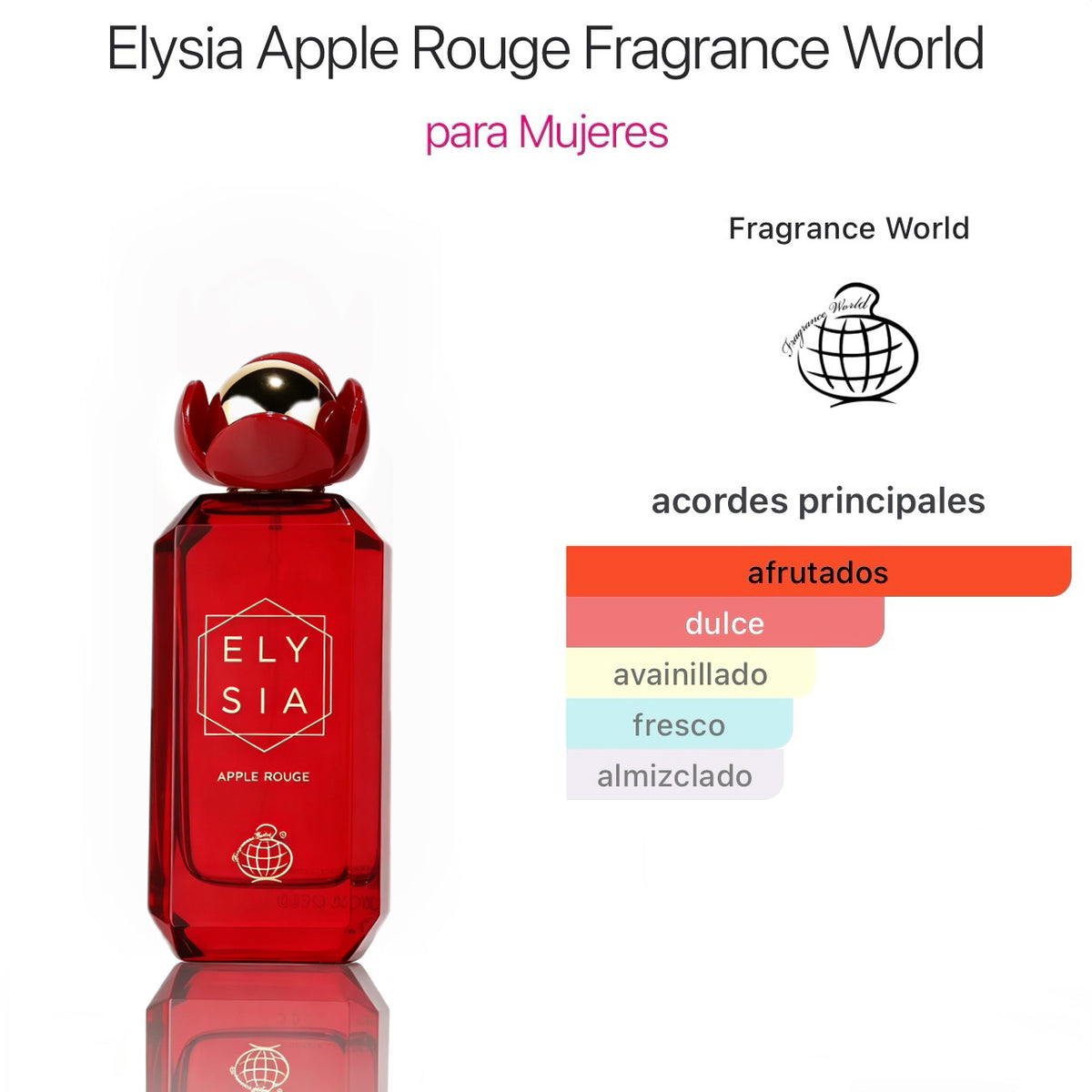 Fragrance World Elysia Apple Rouge Eau de Parfum 100ml - Floral Frutal Gourmand para Mujer