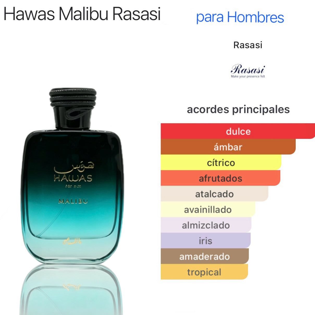 Rasasi Hawas Malibu For Him Eau de Parfum 100ml -  Fresca Acuática Cítrica para Hombre