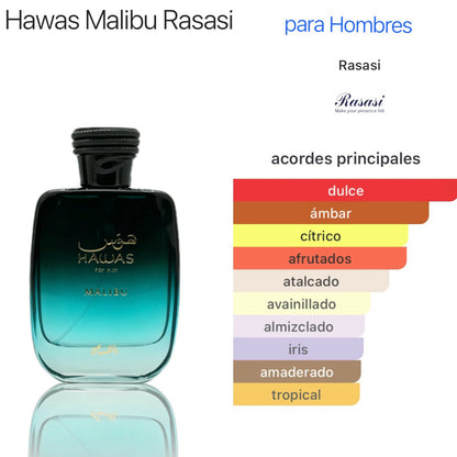 Rasasi Hawas Malibu For Him Eau de Parfum 100ml -  Fresca Acuática Cítrica para Hombre