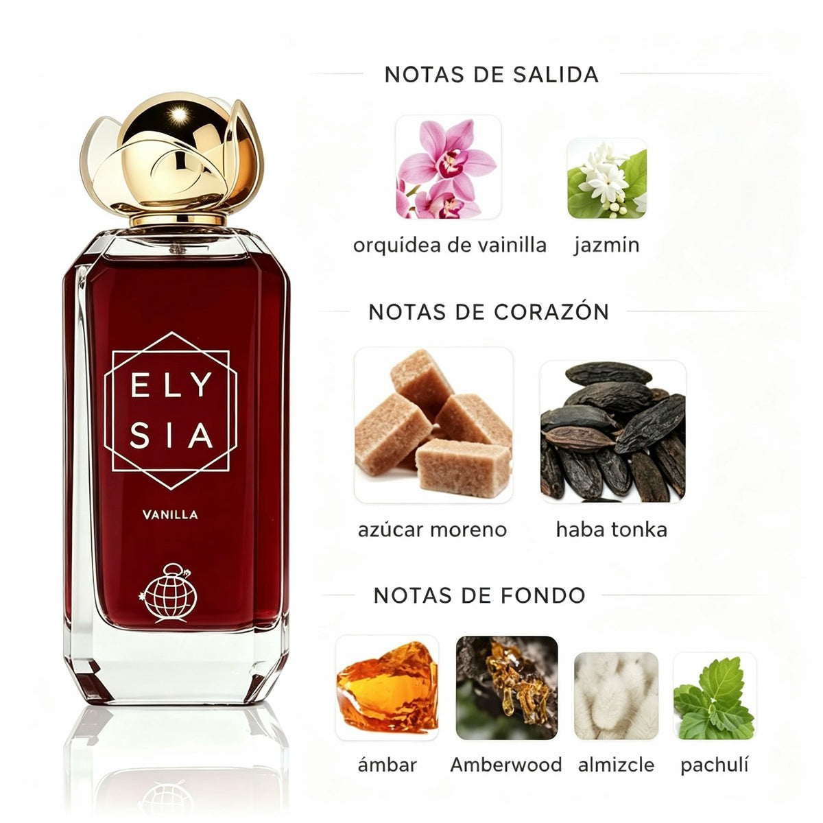 Fragrance World Elysia Vanilla Eau de Parfum 100ml -  Gourmand Vainilla Amaderada para Mujer