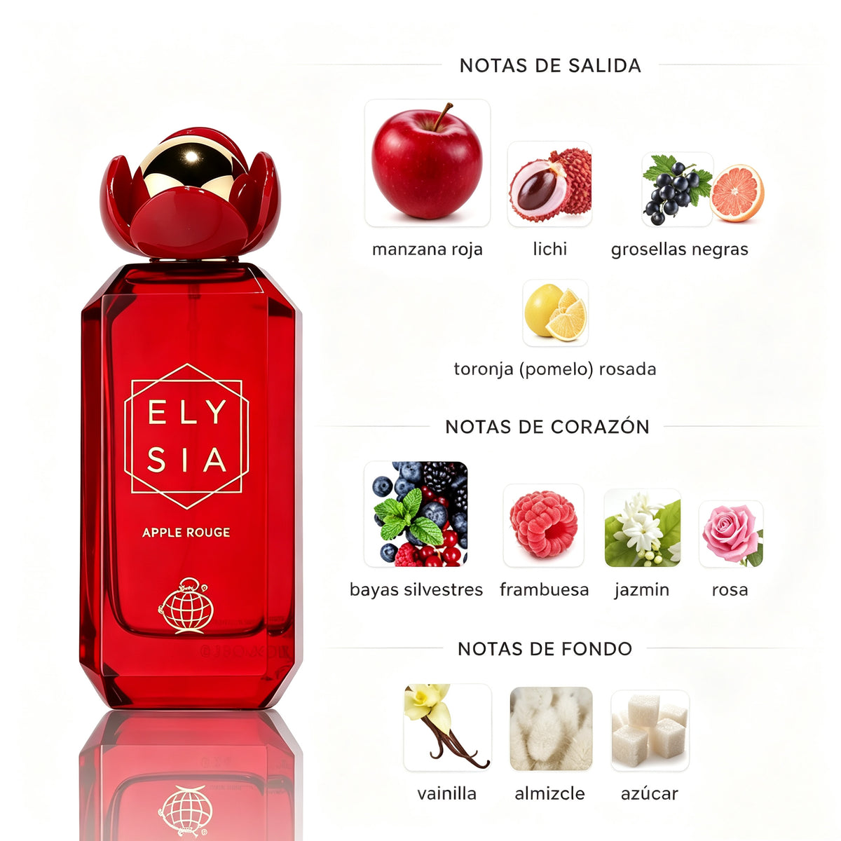 Fragrance World Elysia Apple Rouge Eau de Parfum 100ml - Floral Frutal Gourmand para Mujer
