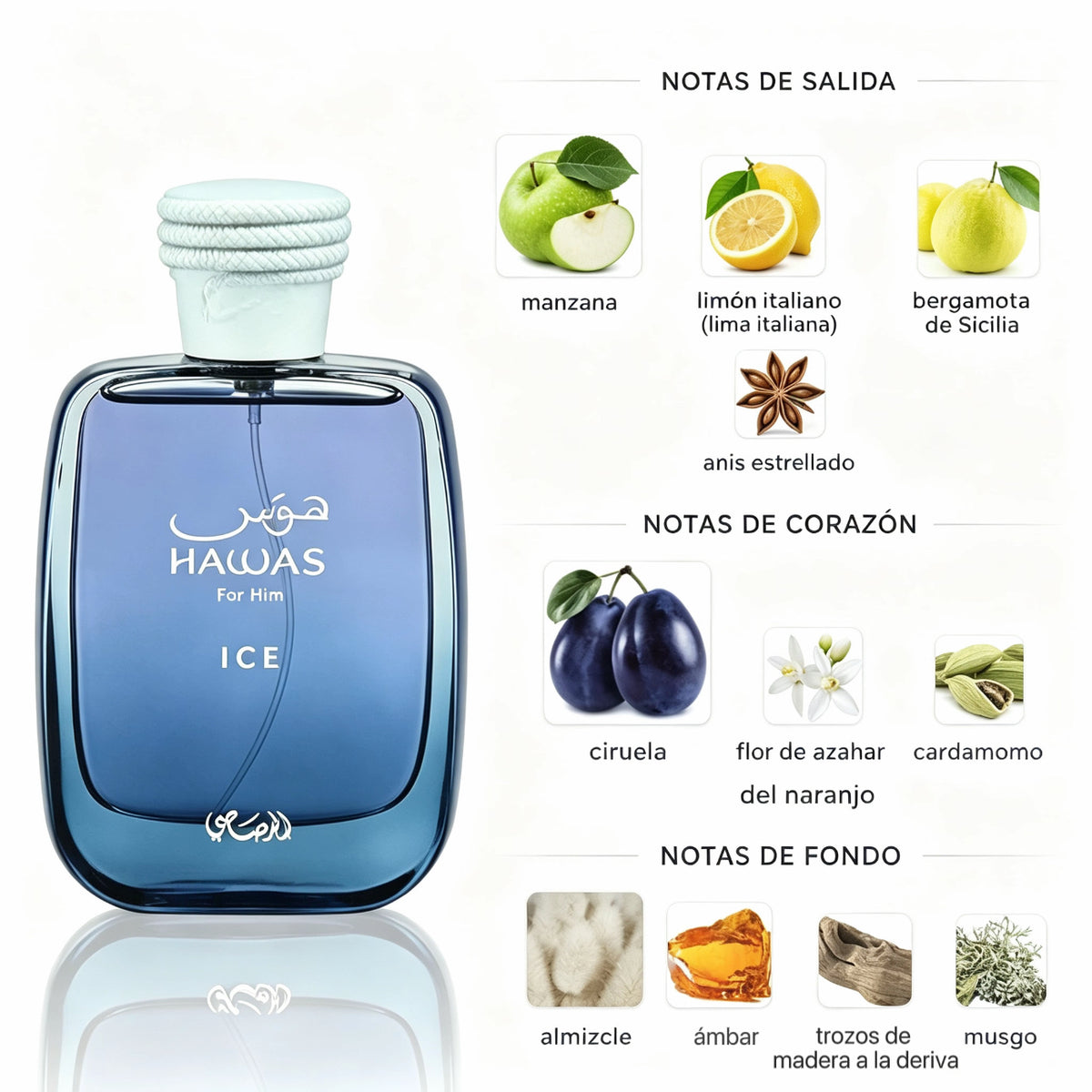 Rasasi Hawas Ice For Him Eau de Parfum 100ml -  Fresca Acuática Fougère para Hombre