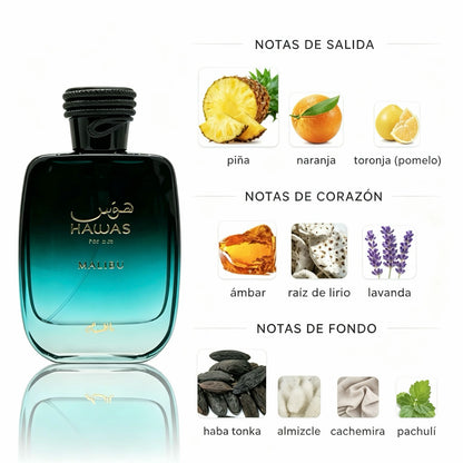 Rasasi Hawas Malibu For Him Eau de Parfum 100ml -  Fresca Acuática Cítrica para Hombre