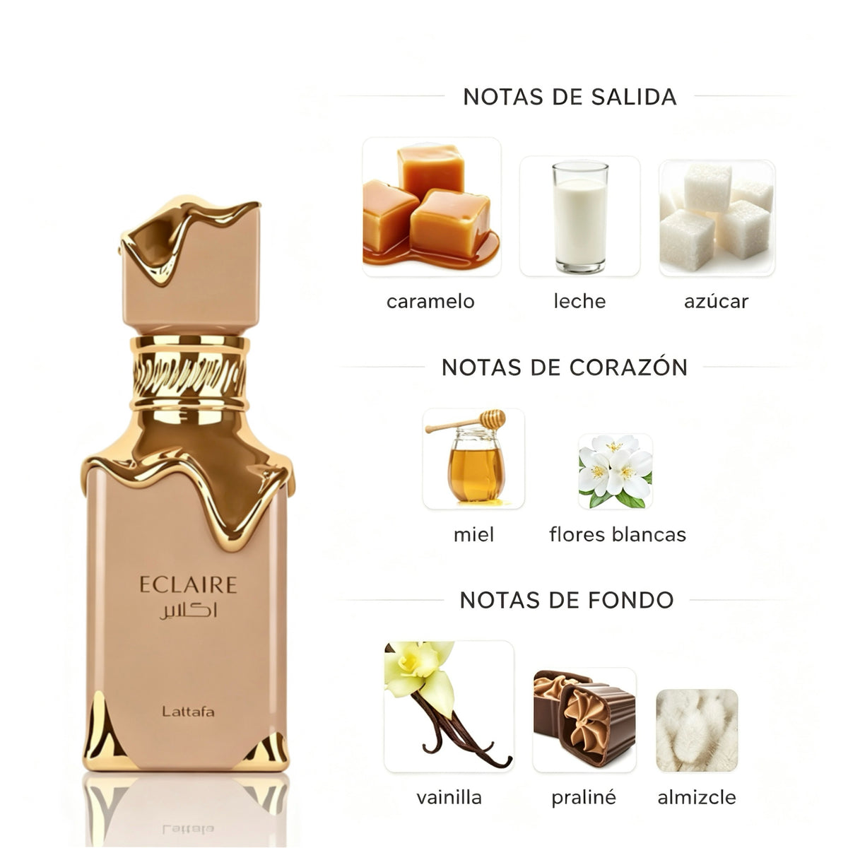 Lattafa Eclaire Eau de Parfum 100ml - Fragancia Floral Gourmand Frutal para Mujer